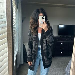 Printed open front cardigan